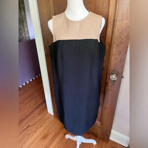 Akris Punto Black with Brown Leather Trim Sleeveless Dress Women Size 12